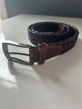 Bugatchi Men's Braided Brown Leather Belt - Classic Woven Style